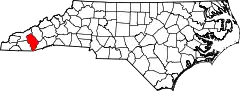 Mapa de Carolina del Norte con la ubicación del condado de Jackson