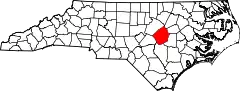 Mapa de Carolina del Norte con la ubicación del condado de Johnston