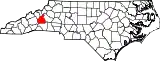 Mapa de Carolina del Norte con la ubicación del condado de McDowell