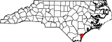 Mapa de Carolina del Norte con la ubicación del condado de New Hanover