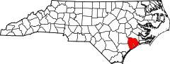 Mapa de Carolina del Norte con la ubicación del condado de Onslow