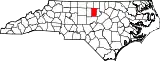 Mapa de Carolina del Norte con la ubicación del condado de Orange