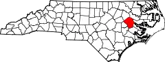 Mapa de Carolina del Norte con la ubicación del condado de Pitt