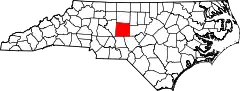 Mapa de Carolina del Norte con la ubicación del condado de Randolph