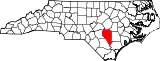Mapa de Carolina del Norte con la ubicación del condado de Sampson
