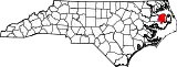 Mapa de Carolina del Norte con la ubicación del condado de Tyrrell