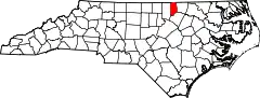 Mapa de Carolina del Norte con la ubicación del condado de Vance