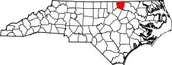 Mapa de Carolina del Norte con la ubicación del condado de Warren