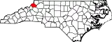 Mapa de Carolina del Norte con la ubicación del condado de Watauga