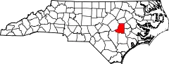 Mapa de Carolina del Norte con la ubicación del condado de Wayne