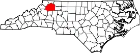Mapa de Carolina del Norte con la ubicación del condado de Wilkes