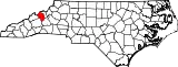 Mapa de Carolina del Norte con la ubicación del condado de Yancey