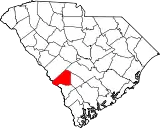 Mapa de Carolina del Sur con la ubicación del condado de Barnwell