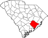 Mapa de Carolina del Sur con la ubicación del condado de Berkeley