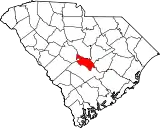 Mapa de Carolina del Sur con la ubicación del condado de Calhoun