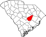 Mapa de Carolina del Sur con la ubicación del condado de Clarendon
