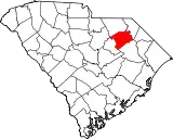 Mapa de Carolina del Sur con la ubicación del condado de Darlington