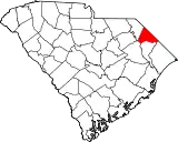 Mapa de Carolina del Sur con la ubicación del condado de Dillon