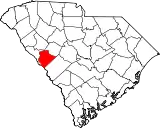 Mapa de Carolina del Sur con la ubicación del condado de Edgefield
