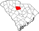 Mapa de Carolina del Sur con la ubicación del condado de Fairfield