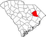 Mapa de Carolina del Sur con la ubicación del condado de Florence