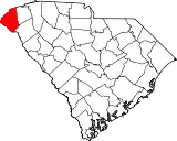 Mapa de Carolina del Sur con la ubicación del condado de Oconee