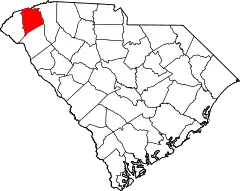 Mapa de Carolina del Sur con la ubicación del condado de Pickens
