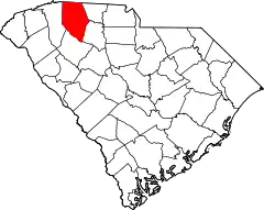 Mapa de Carolina del Sur con la ubicación del condado de Spartanburg