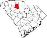 Mapa de Carolina del Sur con la ubicación del condado de Union