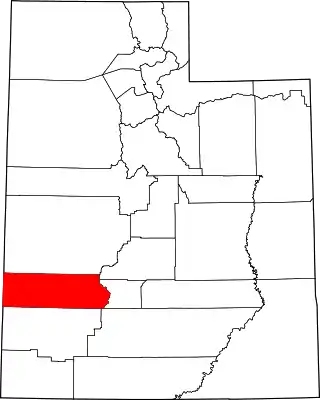 Mapa de Utah con la ubicación del condado de Beaver