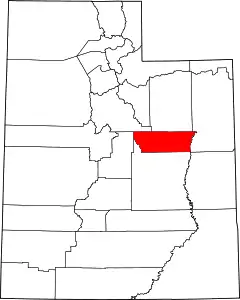 Mapa de Utah con la ubicación del condado de Carbon