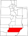 Mapa de Utah con la ubicación del condado de Garfield