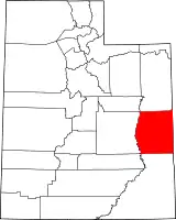 Mapa de Utah con la ubicación del condado de Grand