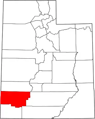 Mapa de Utah con la ubicación del condado de Iron