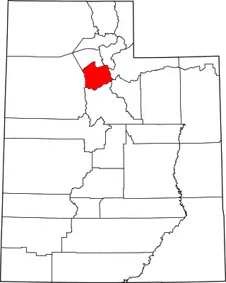 Mapa de Utah con la ubicación del condado de Salt Lake