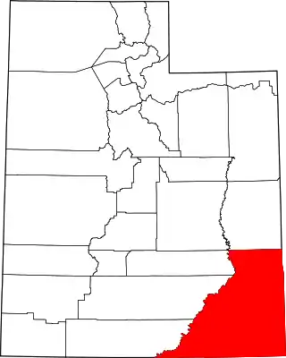 Mapa de Utah con la ubicación del condado de San Juan