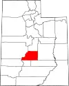 Mapa de Utah con la ubicación del condado de Sevier