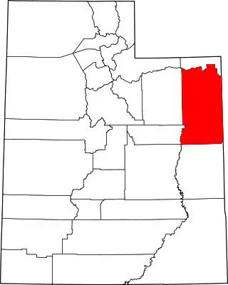 Mapa de Utah con la ubicación del condado de Uintah