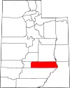Mapa de Utah con la ubicación del condado de Wayne