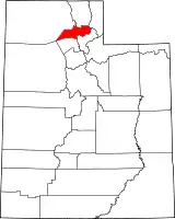 Mapa de Utah con la ubicación del condado de Weber