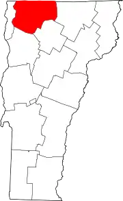 Mapa de Vermont con la ubicación del condado de Franklin