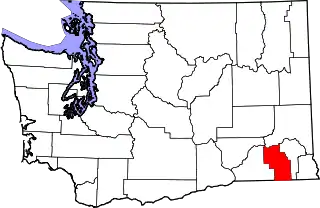 Mapa de Washington con la ubicación del condado de Columbia