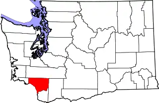 Mapa de Washington con la ubicación del condado de Cowlitz