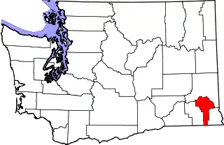 Mapa de Washington con la ubicación del condado de Garfield