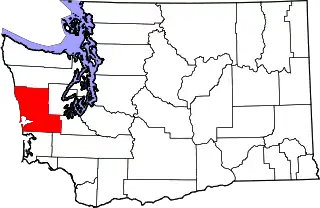 Mapa de Washington con la ubicación del condado de Grays Harbor