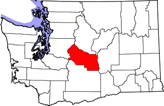 Mapa de Washington con la ubicación del condado de Kittitas