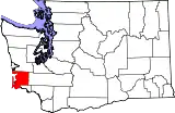 Mapa de Washington con la ubicación del condado de Pacific