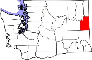 Mapa de Washington con la ubicación del condado de Spokane