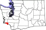 Mapa de Washington con la ubicación del condado de Wahkiakum