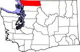 Mapa de Washington con la ubicación del condado de Whatcom